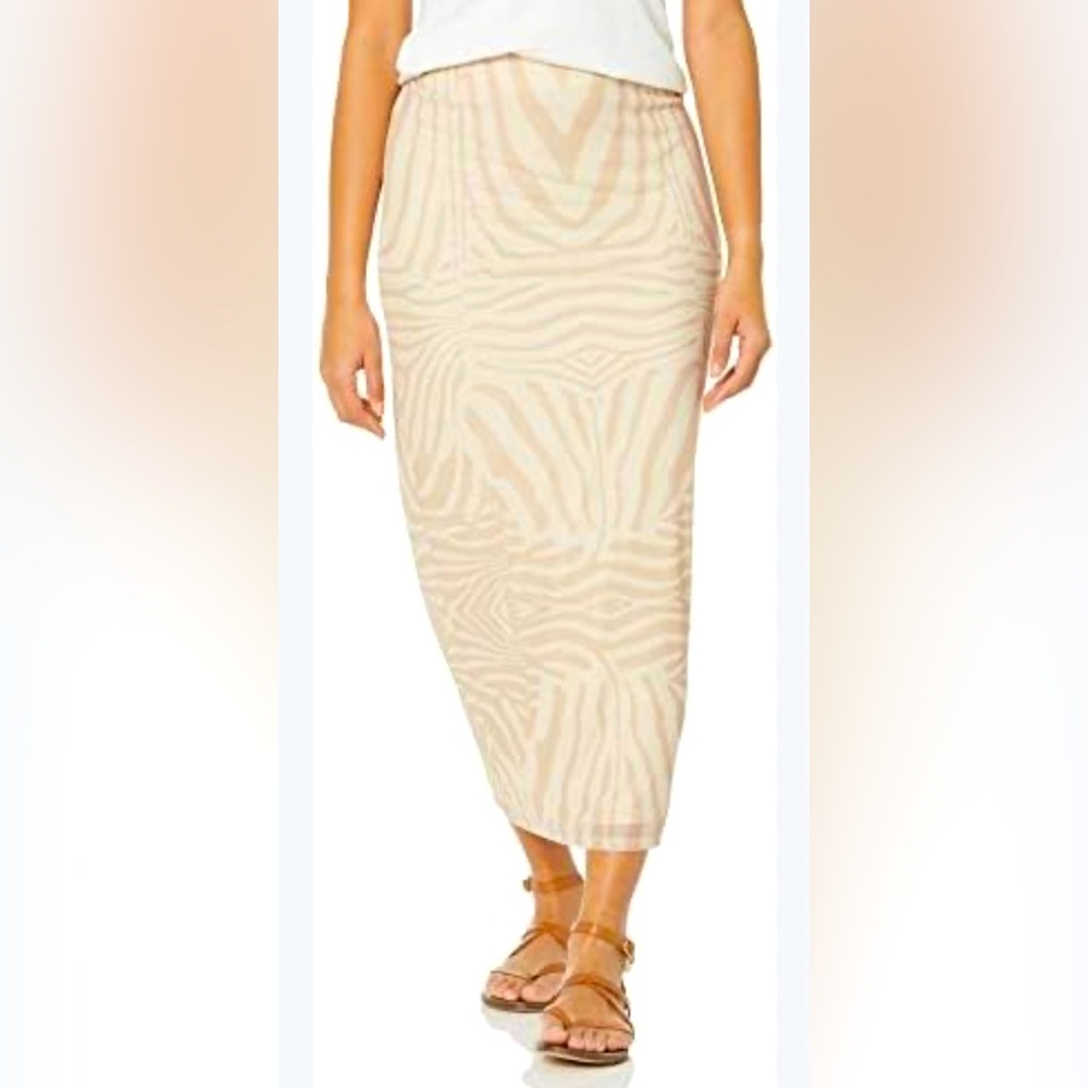 AFRM Felix Power Mesh Midi Skirt In Nude Placement Zebra Print